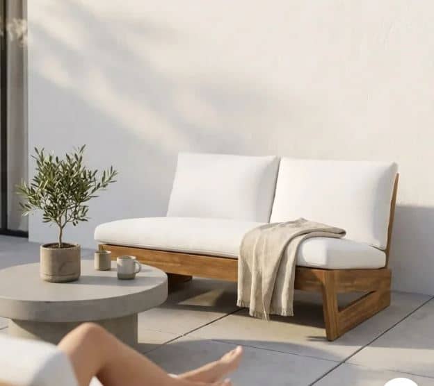 Zed Design Modern Walnut Wood 150cm Upholstered Sofa with Custom Fabric