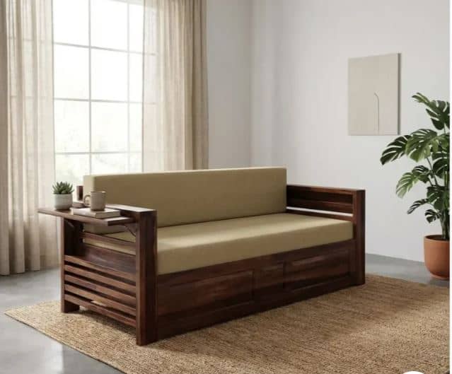 Zed Design Artin Modern Solid Natural Wood Convertible Sofa Bed, 220 cm