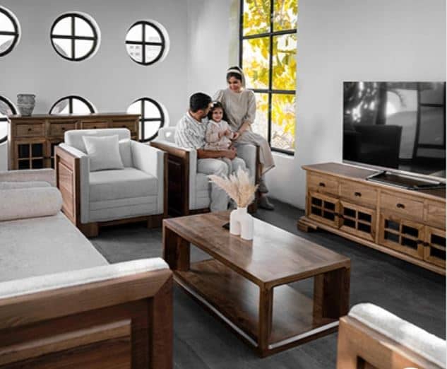 Zed Design Modern Solid Walnut Wood Living Room Sofa Set with 3-Seater, 2-Seater & Single Sofa