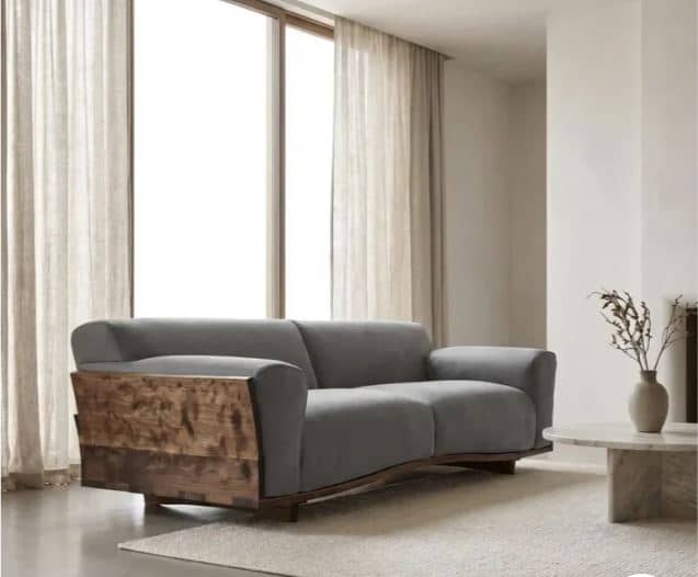 Zed Design Modern Minimalist Wooden Sofa with Natural Walnut Veneer, 230 cm