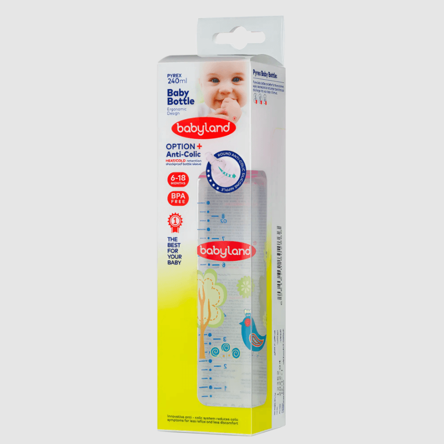 Polypropylene- Babyland round Pyrex baby bottle with cover - 120ML, 240ML