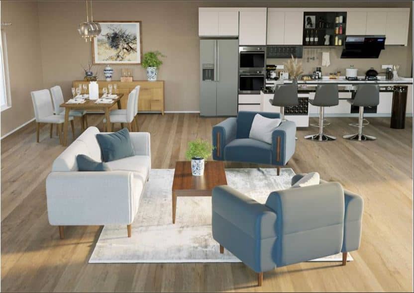 SIROM Contemporary Sofa , Solid Beech & Birch Wood Frame with High-Density Sponge