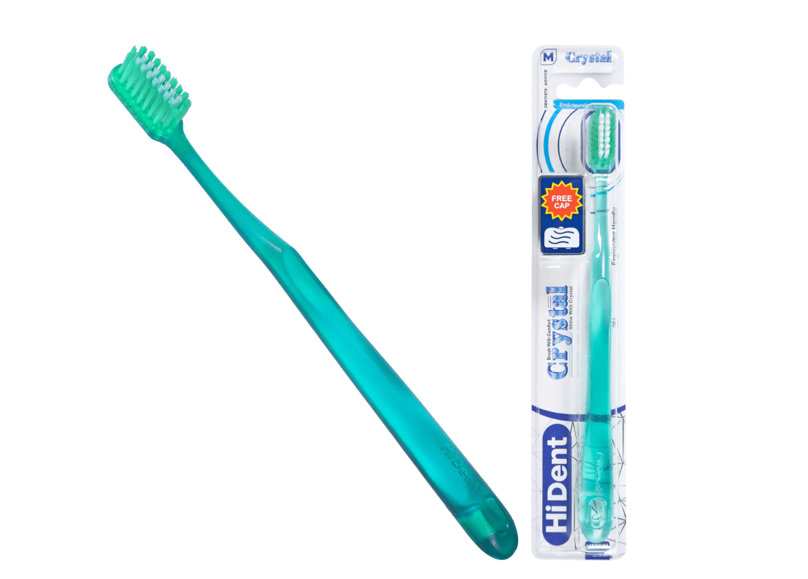 HiDent crystal medium toothbrush with cap