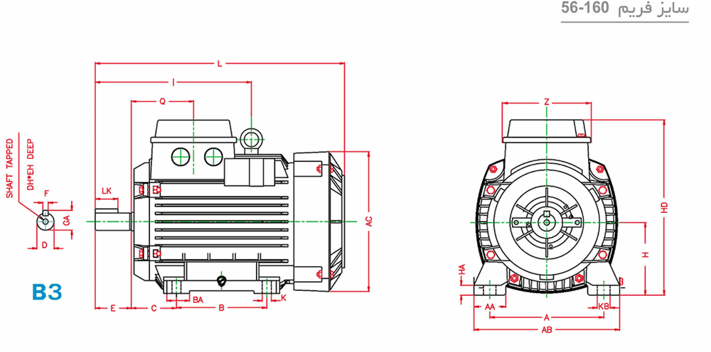 Three-phase induction electromotor, single-turn, aluminum frame 63M2A .18-3000 54F 220/380 B35 IE4