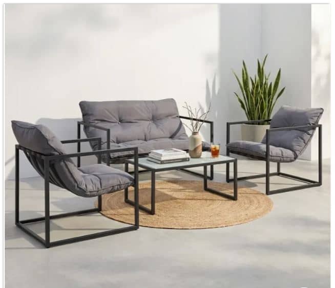 Zed Design Modern Outdoor Patio Furniture Set with Matte Black Powder-Coated Metal Frame