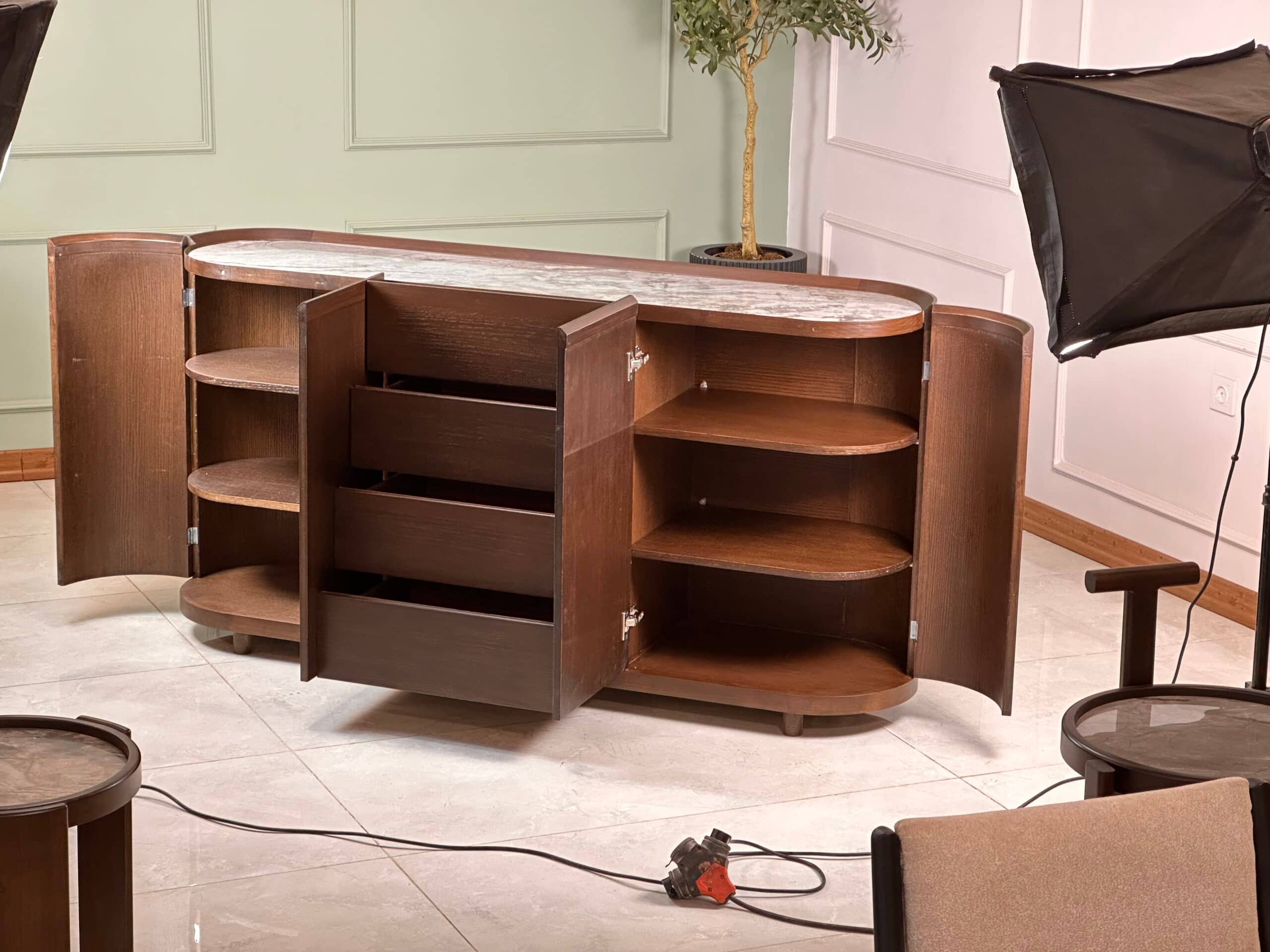 Zed Design Comfort Ceramic Console with Natural Oak Veneer Cabinet & Ceramic Slab Top