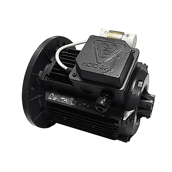 Single-speed single-phase induction burner motor with aluminum frame