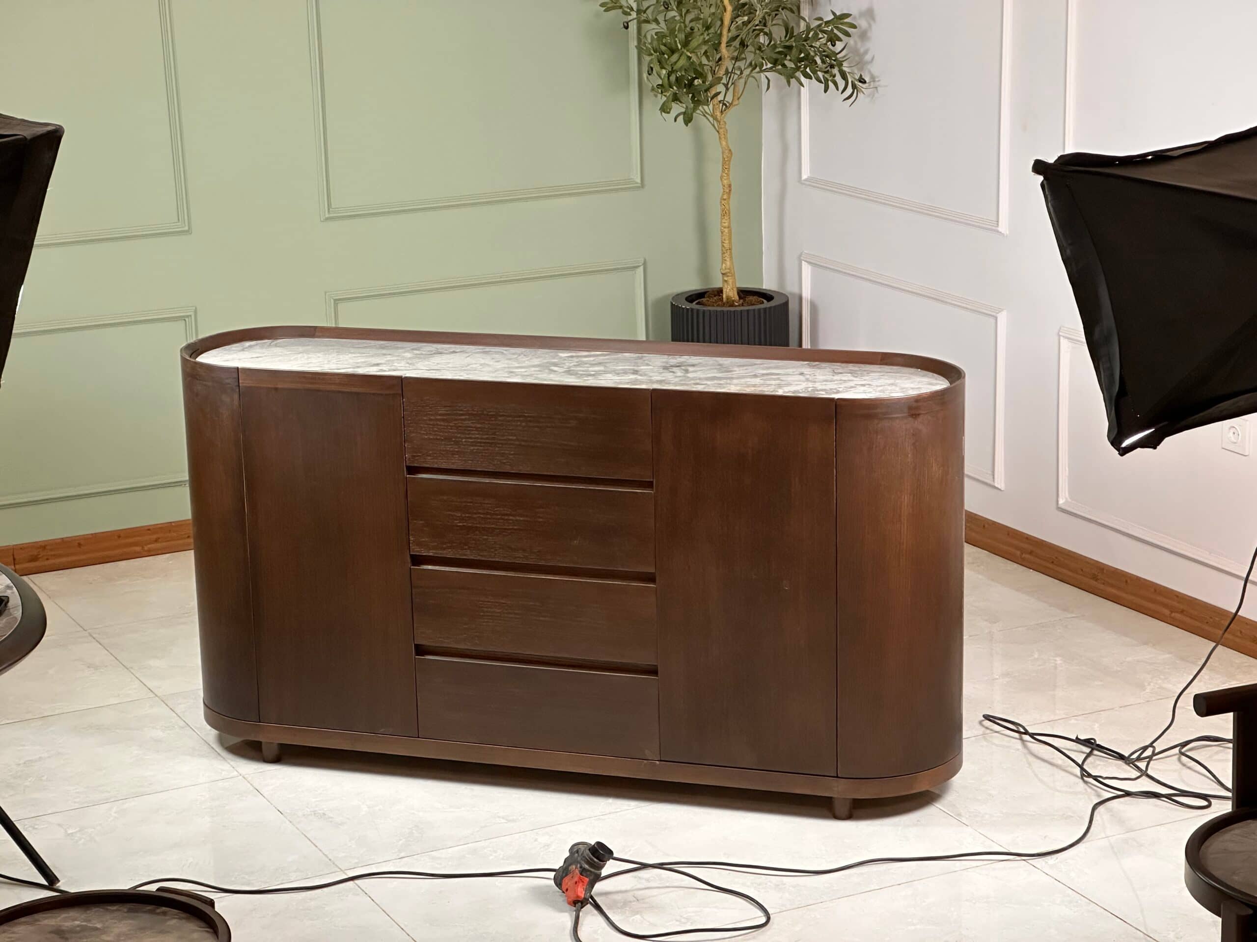Zed Design Comfort Ceramic Console with Natural Oak Veneer Cabinet & Ceramic Slab Top