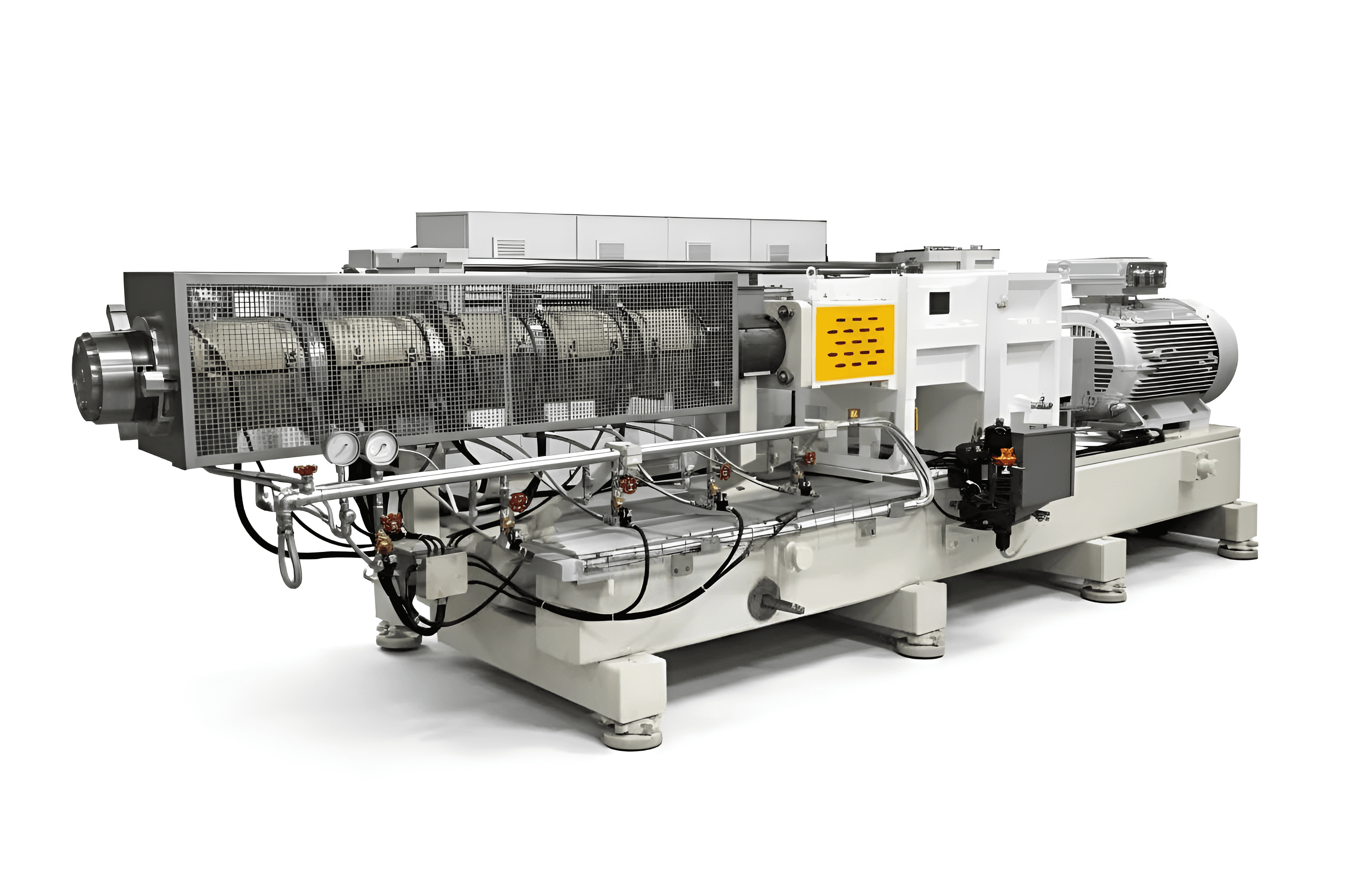 Twin-Screw Extruder: Used for processing a wide range of products, including various types of snacks, breakfast cereals, textured proteins, pet foods, aquatic feeds, and more.