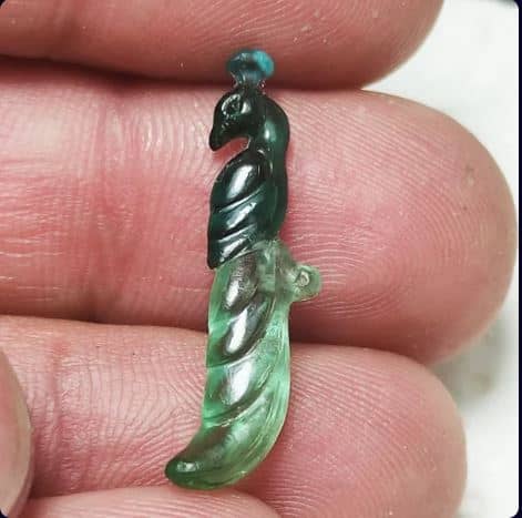 Handcrafted Indicolite and Green Tourmaline Peacock Micro Gemstone Sculpture Pendant Brooch