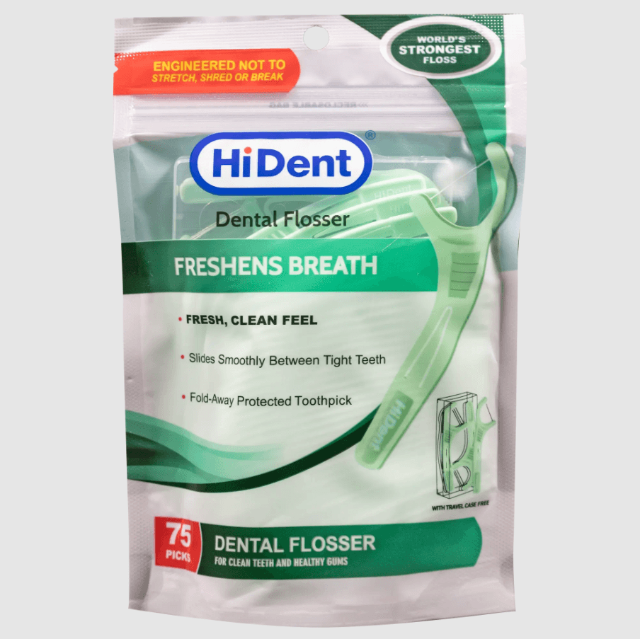 HiDent dental flossers (75 PCS) and flossers with mint, 30 PCS + free case with 6 picks