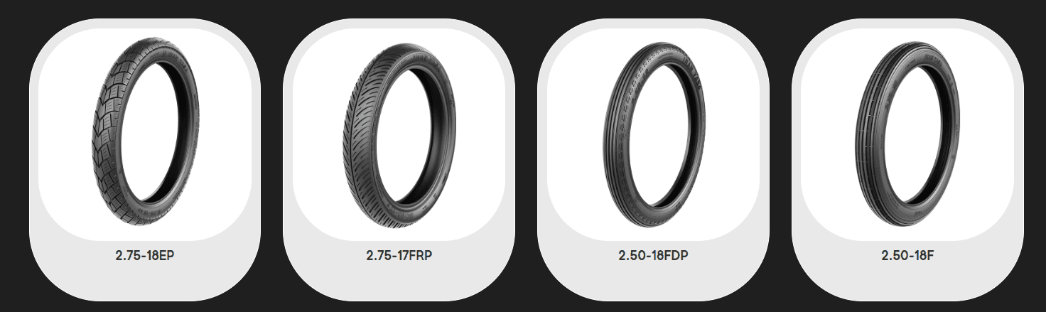 Narrow Urban Motorcycle Tires 17 & 18 Inch Front & Rear Multiple Tread Patterns