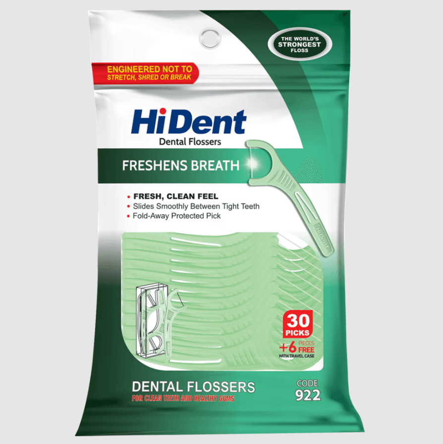 HiDent dental flossers (75 PCS) and flossers with mint, 30 PCS + free case with 6 picks