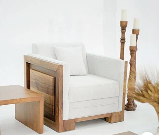 Zed Design Modern Solid Walnut Wood Living Room Sofa Set with 3-Seater, 2-Seater & Single Sofa