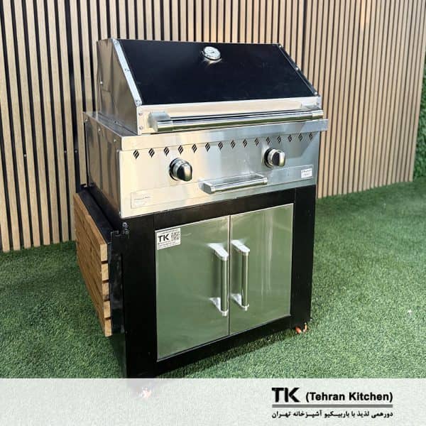 Tehran Kitchen 75 cm Gas & Charcoal BBQ with Cabinet, Stainless-Steel Top & Front, 10-Burner Grill