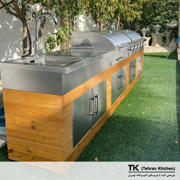 Tehran Kitchen 370 cm Gas & Charcoal BBQ Island Stainless Steel & Thermowood