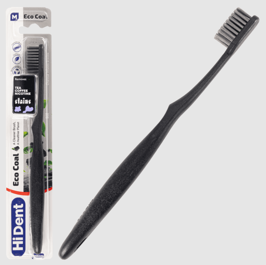 HiDent eco-coal medium toothbrush with cap