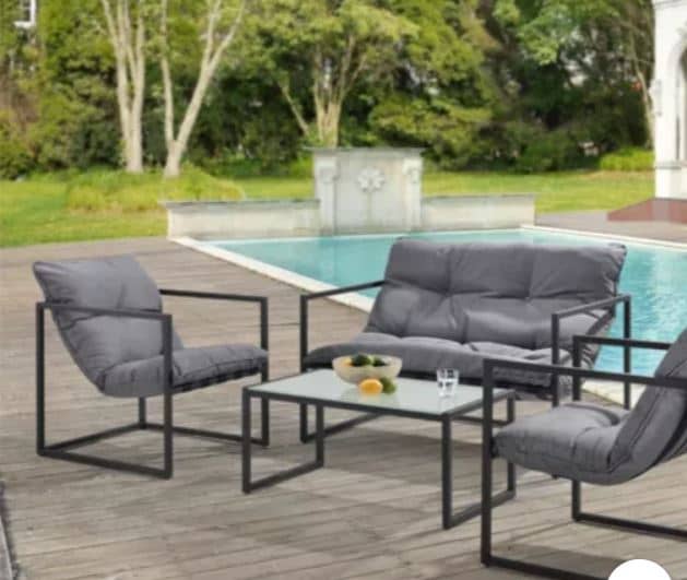 Zed Design Modern Outdoor Patio Furniture Set with Matte Black Powder-Coated Metal Frame