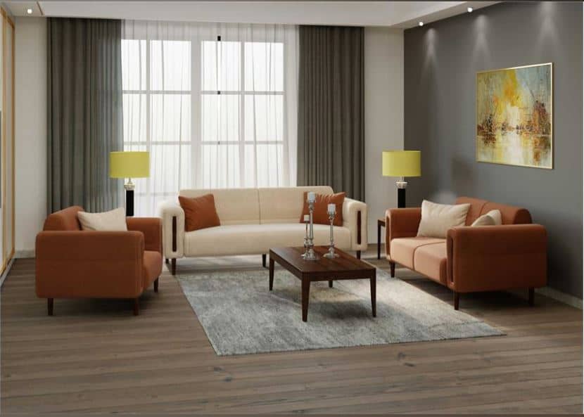SIROM Contemporary Sofa , Solid Beech & Birch Wood Frame with High-Density Sponge