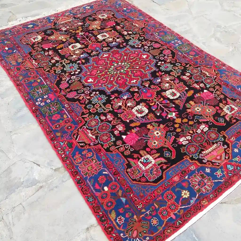 Handmade Persian Floral Carpet - 4 m Navy Blue