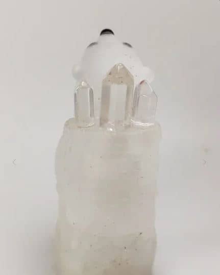 Handcrafted Natural Quartz Polar Bear Tabletop Perfume Bottle with Obsidian Eyes and Ice Crystal Cap