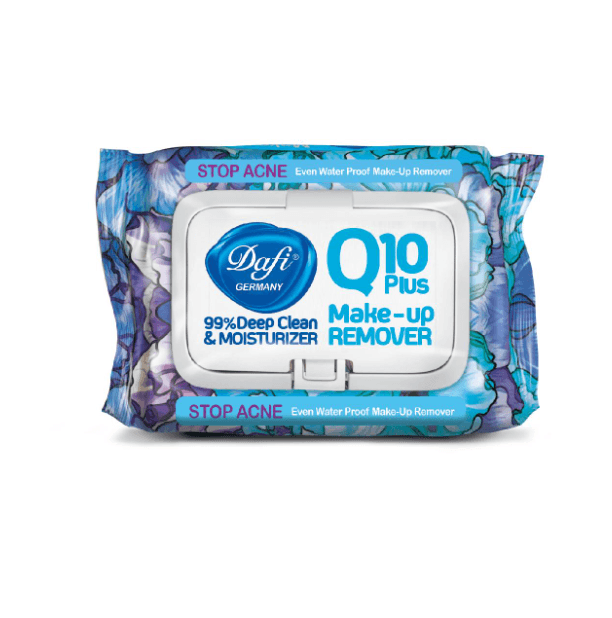 Q10 anti-acne makeup remover wet wipes with lid, 50 sheets
