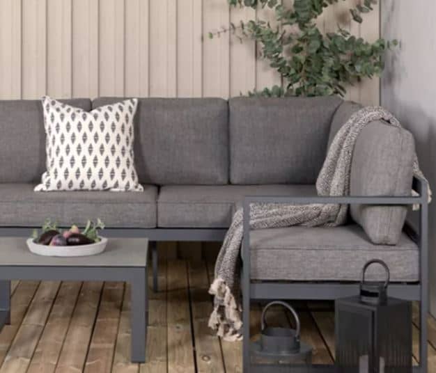 Zed Design Modern Industrial L-Shaped Sofa with Metal Frame & Custom Fabric Upholstery