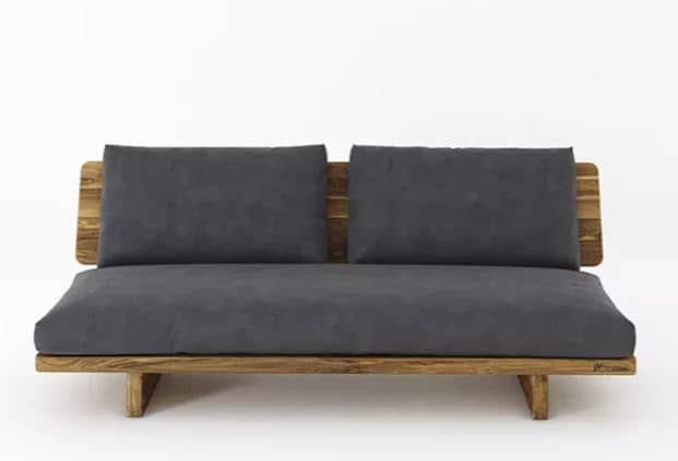 Zed Design Modern Minimalist Walnut Wood Upholstered Sofa Bench