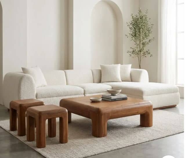 Zed Design Custom Modern L-Shaped Living Room Sofa Set with Natural Wood Veneer MDF Frame