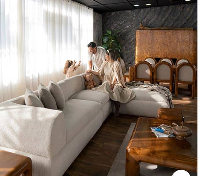 Zed Design Custom Modern L-Shaped Living Room Sofa Set with Natural Wood Veneer MDF Frame