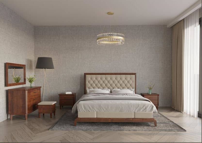 ZHIVAAR ,Upholstered Beech Wood Bedroom Set with Tufted Headboard
