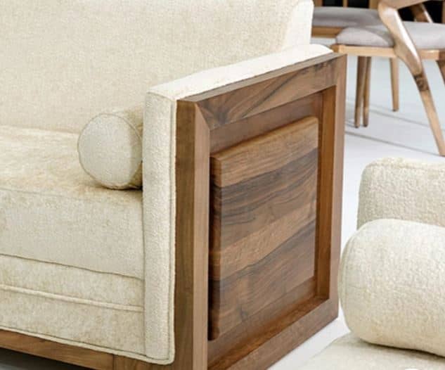 Zed Design Modern Solid Walnut Wood Living Room Sofa Set with 3-Seater, 2-Seater & Single Sofa