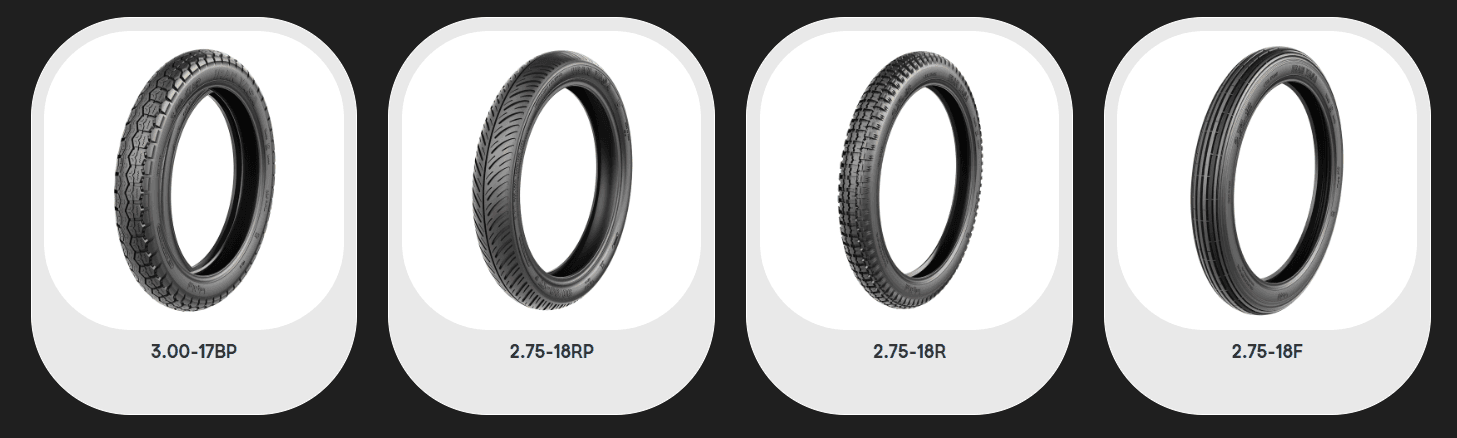 Narrow Urban Motorcycle Tires 17 & 18 Inch Front & Rear Multiple Tread Patterns