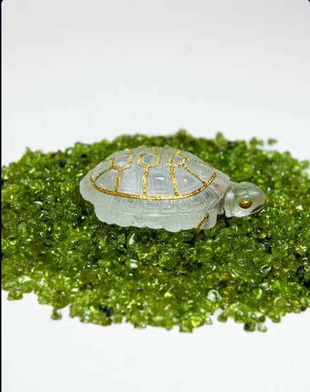Handcrafted Natural Quartz Turtle Design Hanging Perfume Bottle Pendant with 24K Gold Plated Details