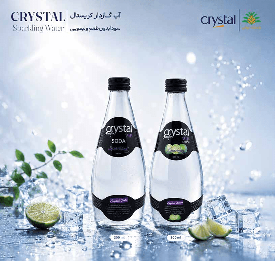 Crystal Glass Bottle Sparkling Water Plain & Lemon Flavors 300ml