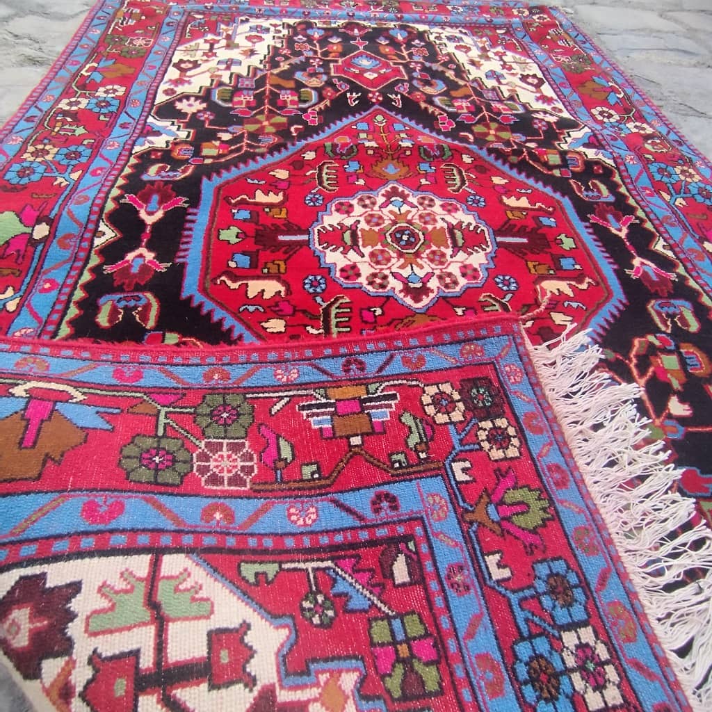 Handmade Persian White Lachak Carpet-Navy Blue Background