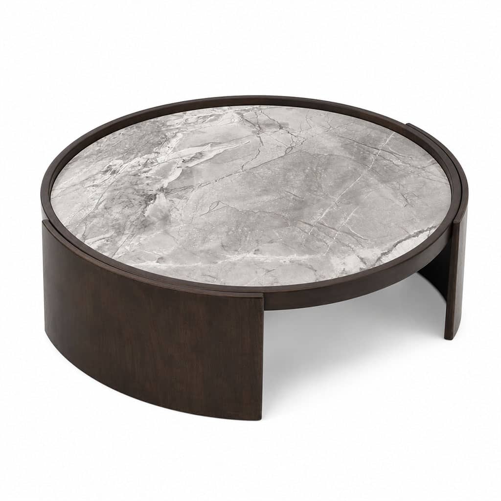 Zed Design Comfort Ceramic Coffee Table with Natural Beech Wood & Ceramic Slab Top