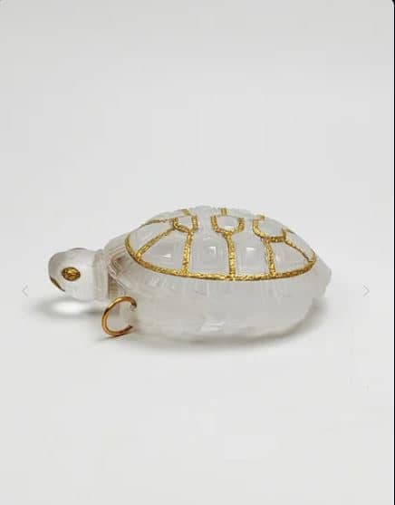Handcrafted Natural Quartz Turtle Design Hanging Perfume Bottle Pendant with 24K Gold Plated Details