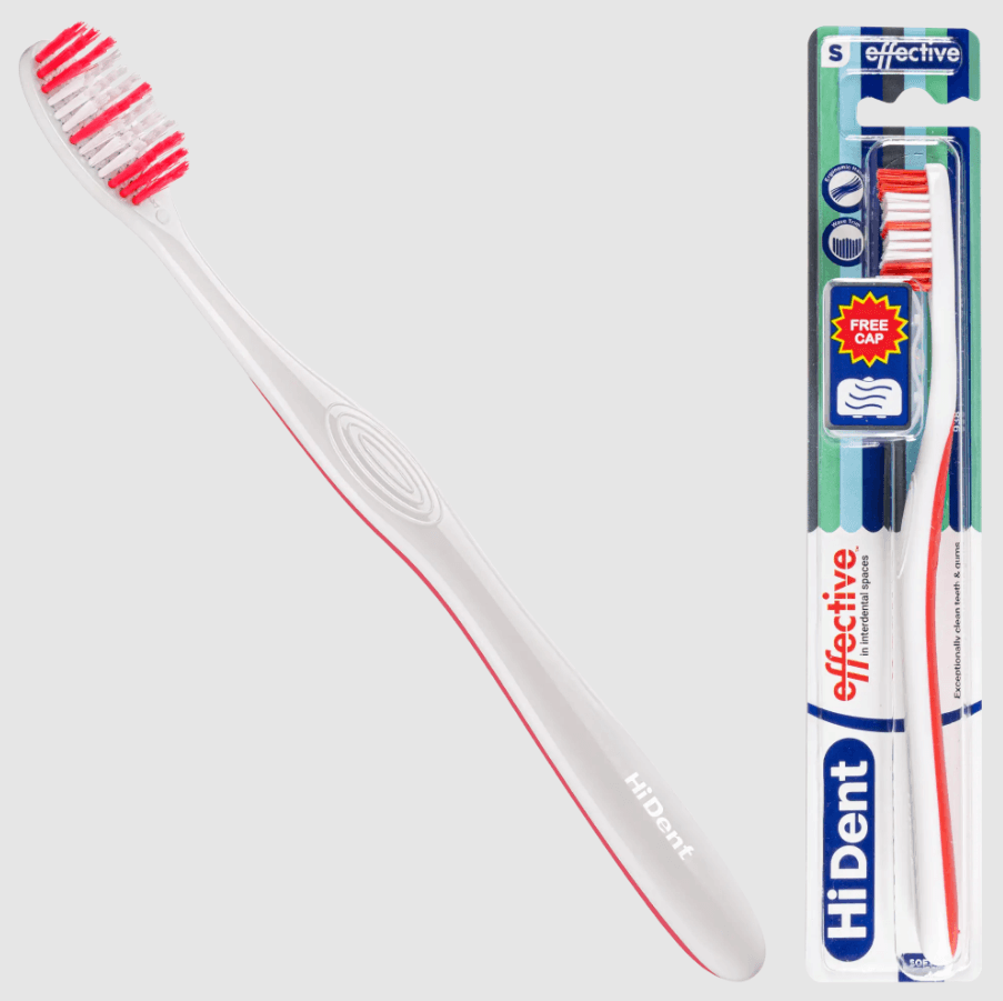 HiDent effective soft-medium-hard toothbrush with cap
