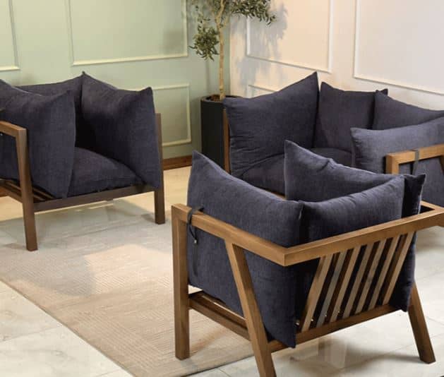 Zed Design Modern Walnut Living Room Furniture Set with Custom Upholstery